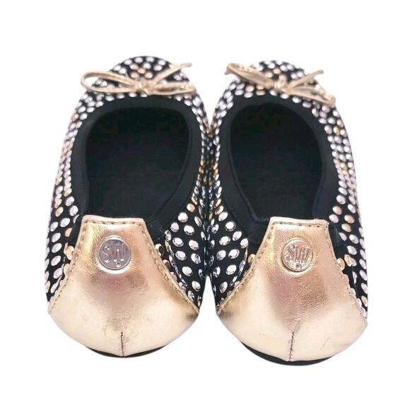Stuart Weitzman Fannie Tara Flat, Size Girl US 2, Black/Multi Studs Formal Shoes - Picture 5 of 6